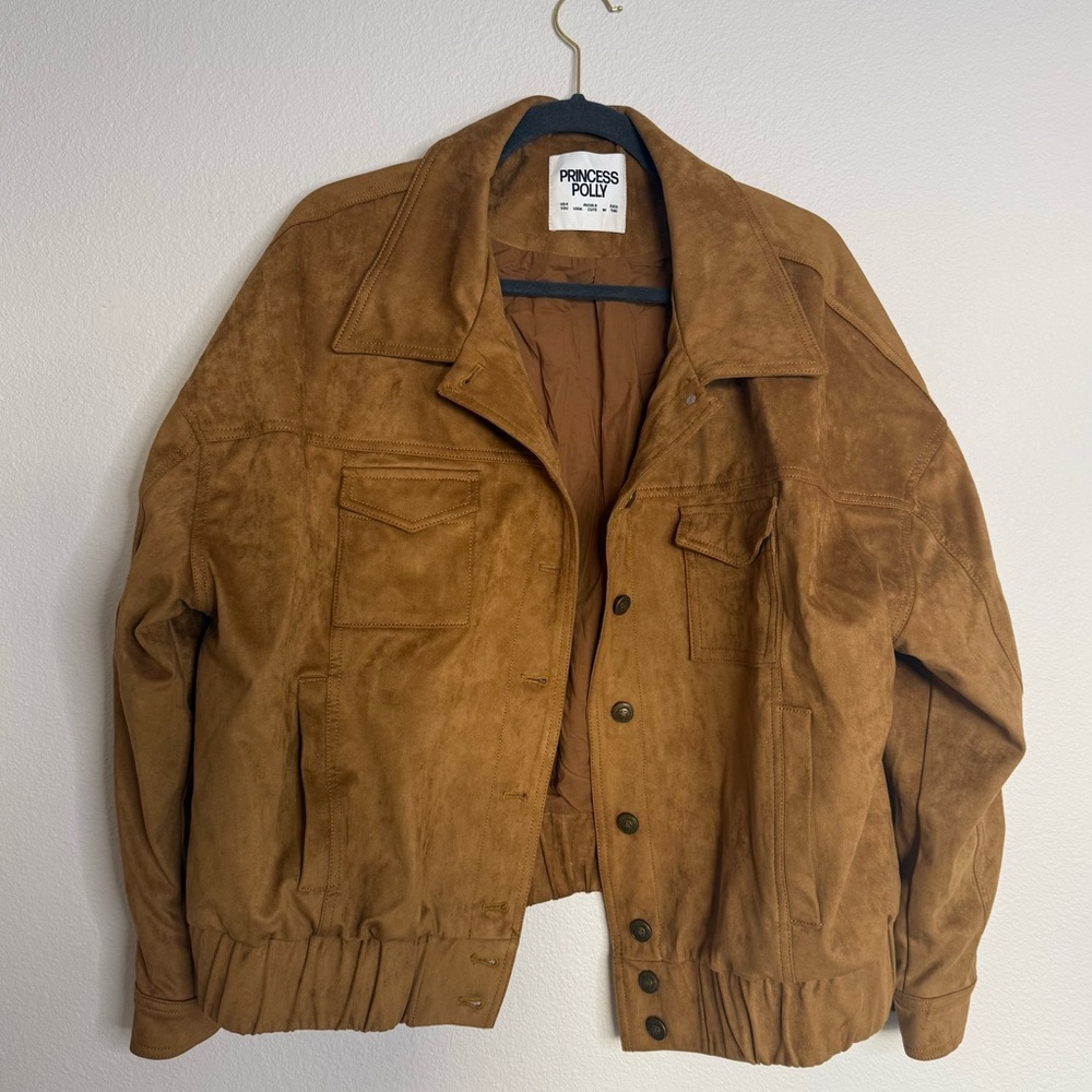 NWOT - PRINCESS POLLY - Ristretto Faux Suede Bomber Jacket - Picture 5 of 9